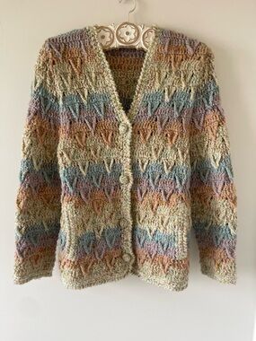 Colourful, Cozy Women’s Cardigan with Pockets. Size small.